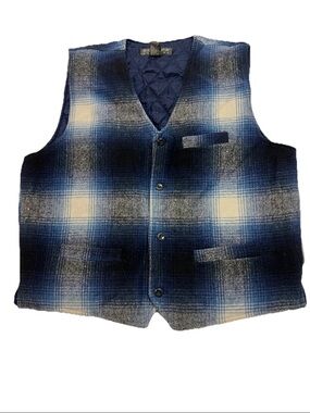 Generra Reserve Men’s Blue/gray Plaid Western Vest L Vintage Cowboy Retro Boho